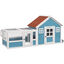 PawHut Conejera Exterior de Madera 162,5x59,2x77,6 cm Jaula para Conejo Grande con 2 Ventanas de Decoración 2 Ruedas 1 Puerta 1 Rampa y Techo de Asfalto Azul, , large indicador imagen numero 1