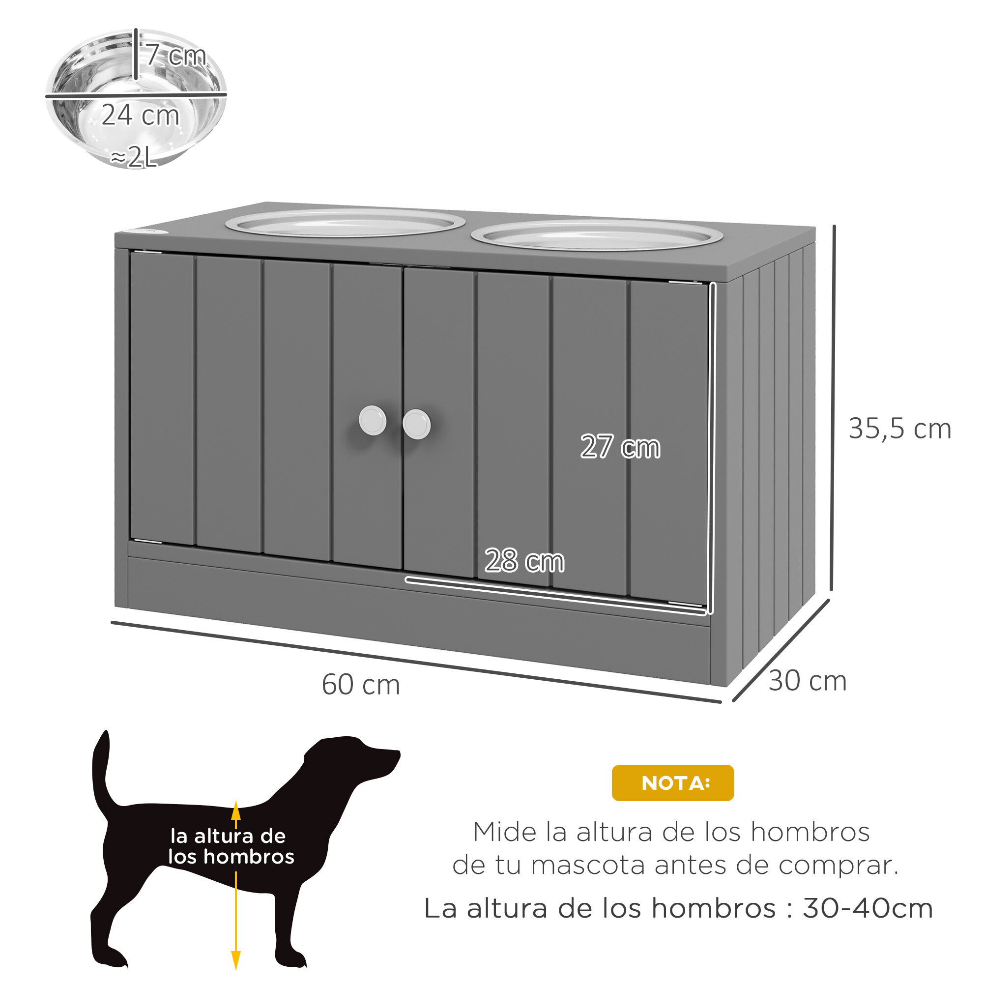 PawHut Comedero para Perro Gris, , large Imagen numero 3