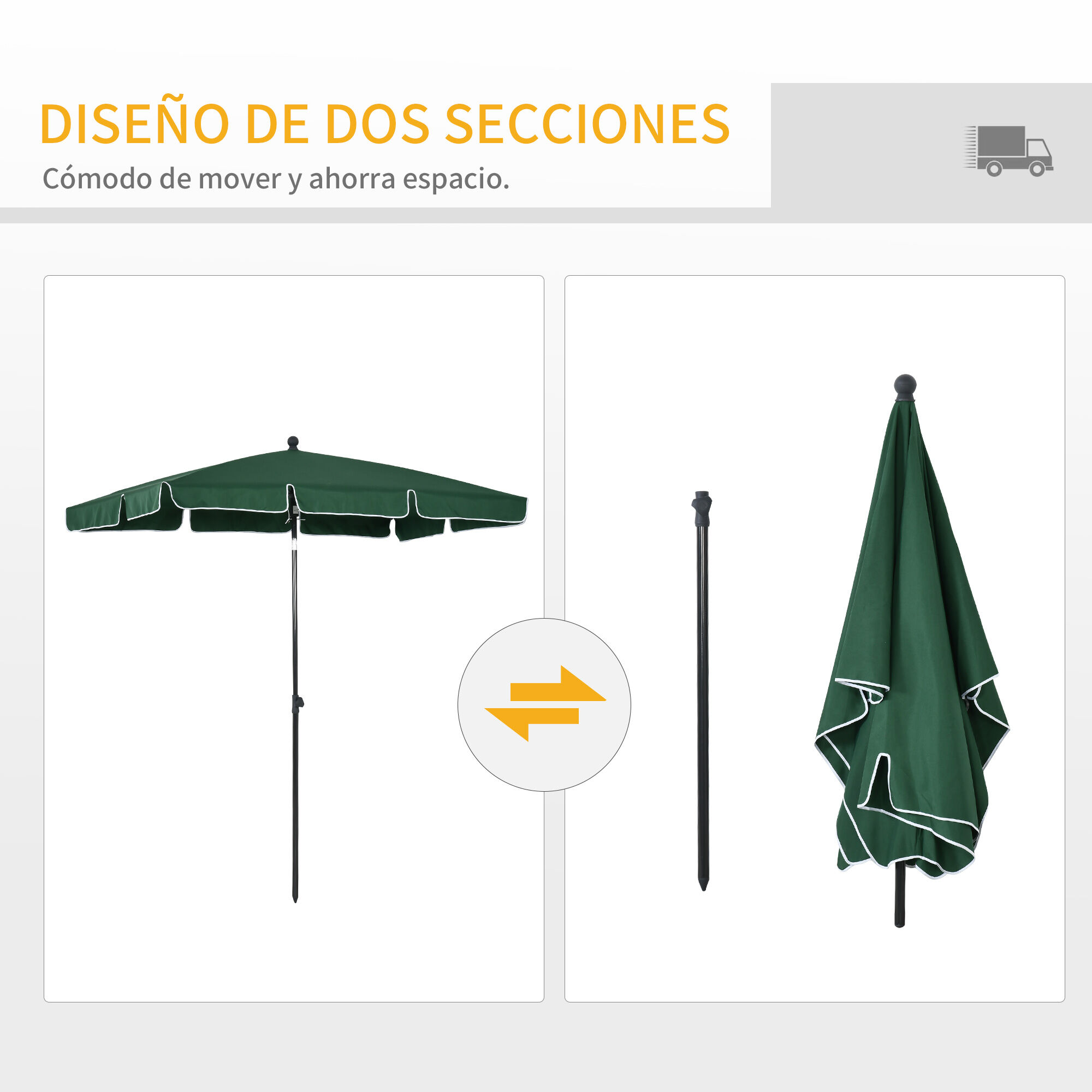 Outsunny Sombrilla de Jard&iacute;n de Aluminio 198x130x245 cm Parasol de Jard&iacute;n Rectangular con Funci&oacute;n de Inclinaci&oacute;n para Terraza Patio Exterior Verde, , large Imagen numero 5