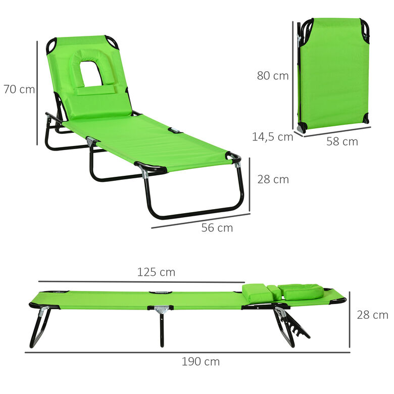 Outsunny Tumbona Plegable con Respaldo Regulable Verde para jardin thumbnail
