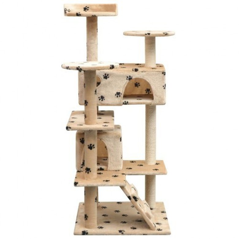 Rascador con poste de sisal para gatos color Beige Huellas, , large image number null
