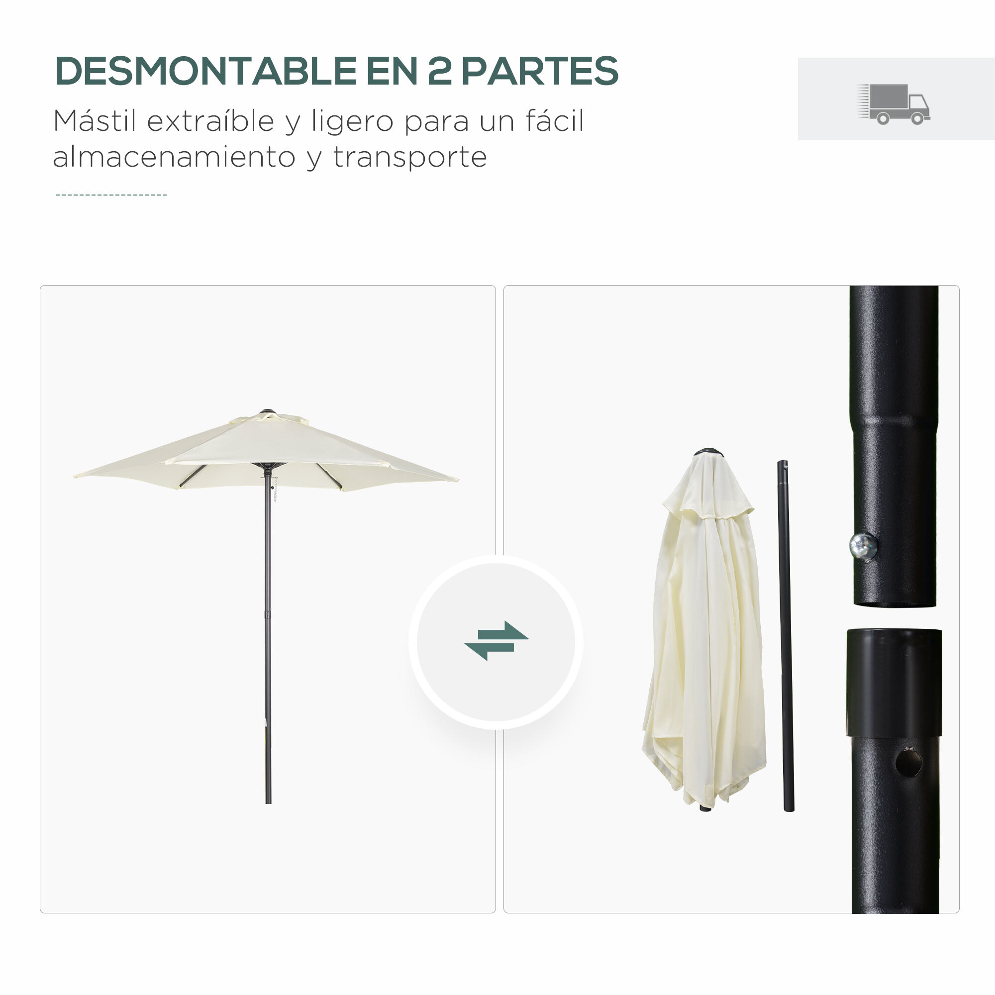 Outsunny Sombrilla de Jard&iacute;n &Oslash;2x2 m Parasol M&aacute;stil de Aluminio con Techo de Ventilaci&oacute;n &Aacute;ngulo Ajustable y Poste Desmontable para Terraza Patio Exterior Beige, , large Imagen numero 4