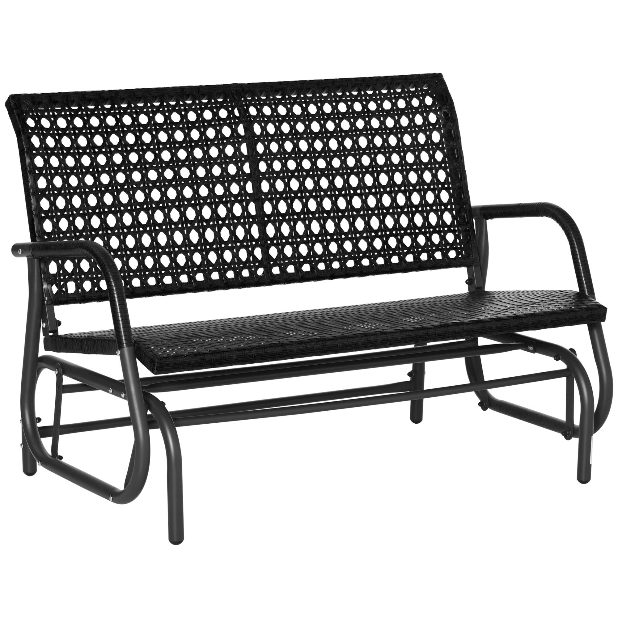 Outsunny Mecedora de Rat&aacute;n de 2 Plazas Banco Balanc&iacute;n de Jard&iacute;n con Balanceo Ergon&oacute;mico y Marco de Metal para Terraza Balc&oacute;n Exterior Patio Hotel Carga 220 kg 120x70x84 cm Negro, , large Imagen numero 1