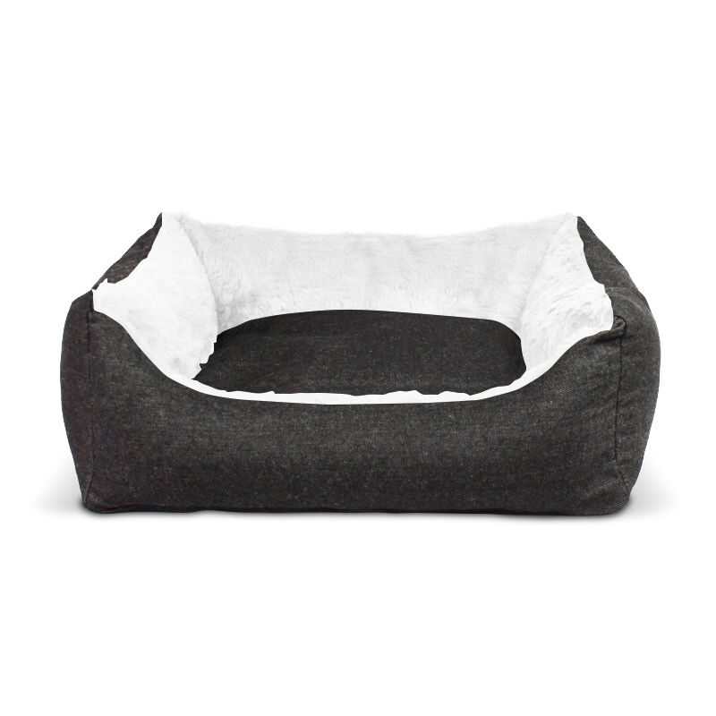 Gauty Cama Rectangular para Perros y Gatos  Denim y pelo - Negro y blanco, , large Imagen numero 1
