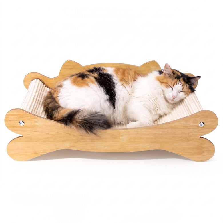 Nobleza Rascador de Gatos 2 en 1 y Cama de Madera, Sofá Ergonómico para Mascotas con Alfombrilla de Sisal Resistente y Diseño Lindo 59*32*20.5cm