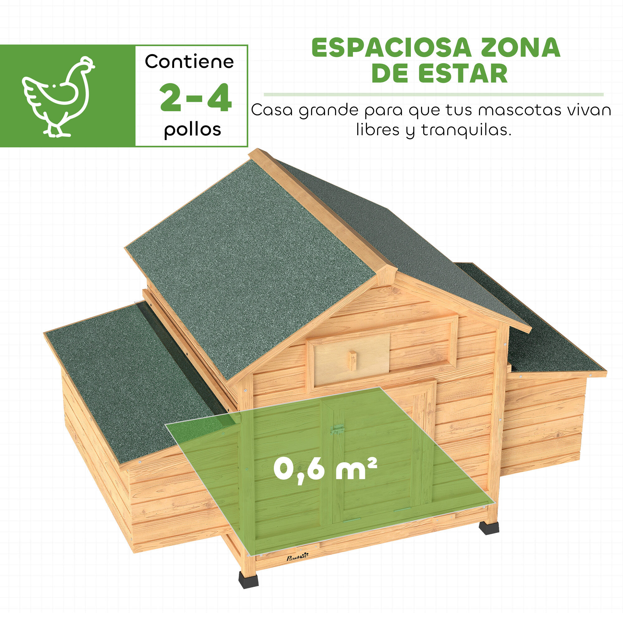 PawHut Gallinero de Madera Amarillo, , large Imagen numero 4