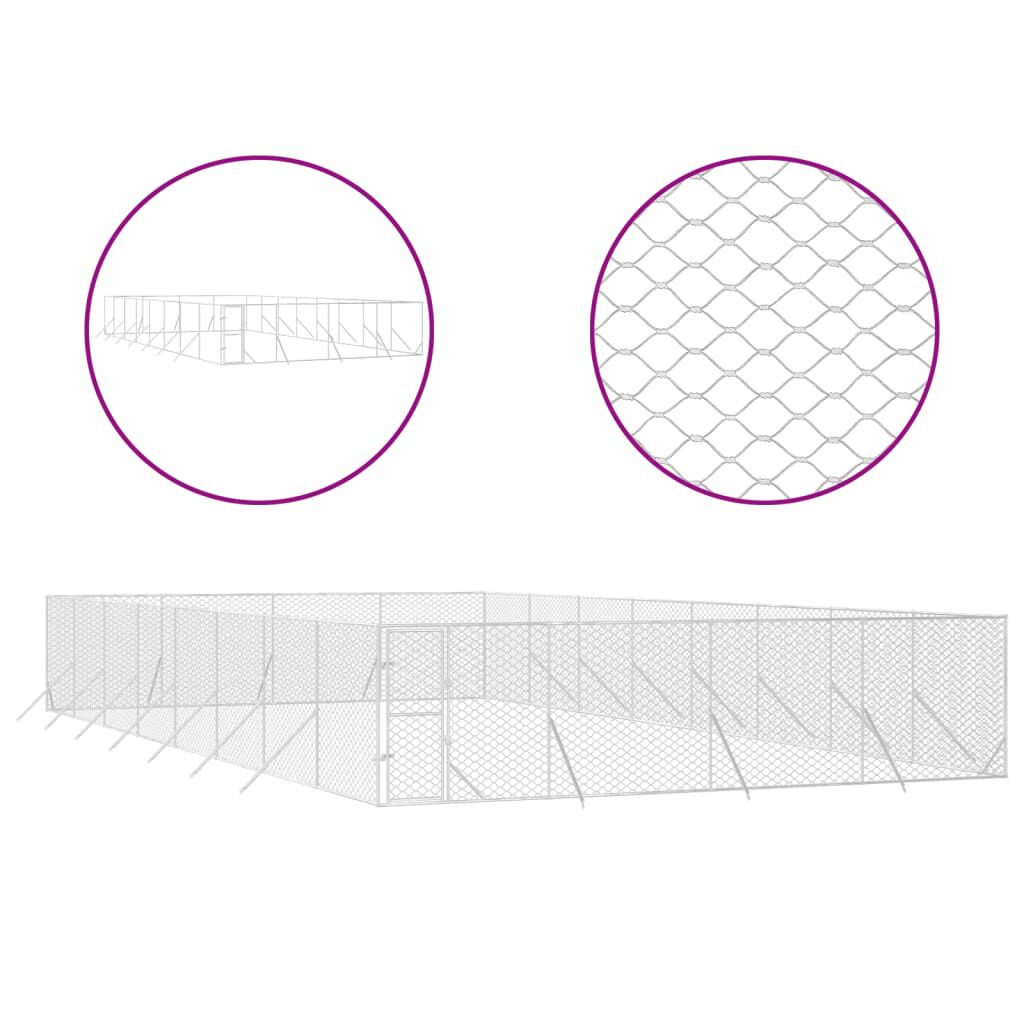 vidaXL Perrera de exterior acero galvanizado plateado 4x4x2 m, , large Imagen numero 23