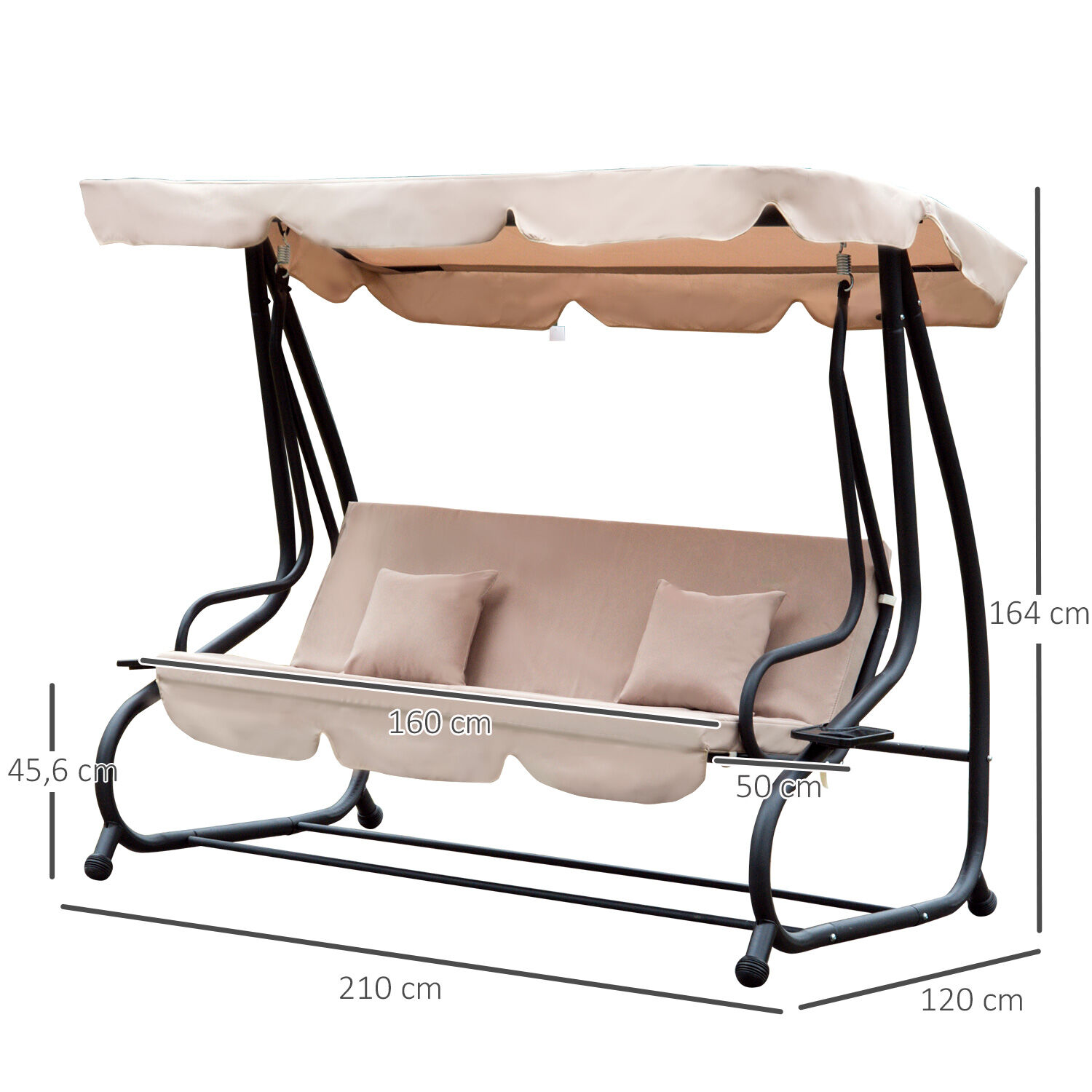 Outsunny Columpio Balanc&iacute;n Jard&iacute;n 3 Plazas Convertible en Cama Techo Parasol Regulable Bandeja para Bebida Terrza Balc&oacute;n Exterior Carga m&aacute;x. 340kg 200x120x164cm Marco Acero, , large Imagen numero 3
