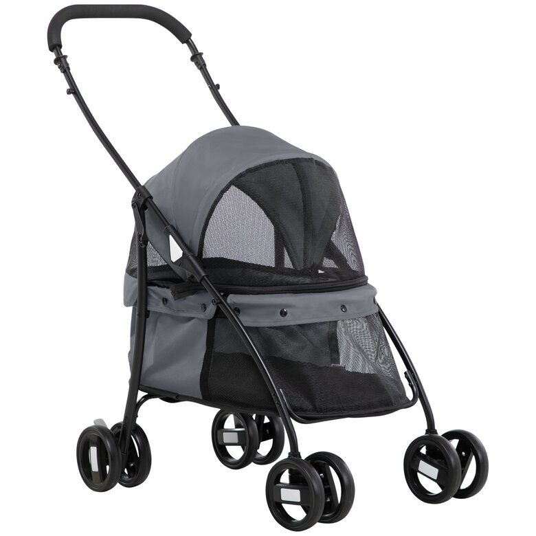 PawHut Cochecito para Mascotas Plegable Carrito para Perros y Gatos con Ventanas de Malla Cojín Lavable Correas de Seguridad Cubierta de Tela Oxford y Marco de Acero 82x47x97 cm Gris., , large image number null