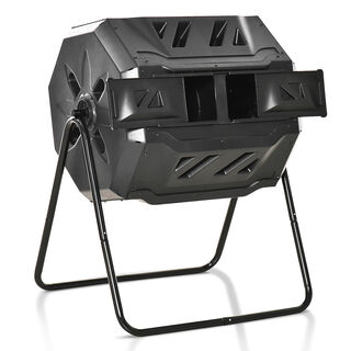 Outsunny Compostador de Tambor Giratorio negro con contendor de doble cámara para Jardín