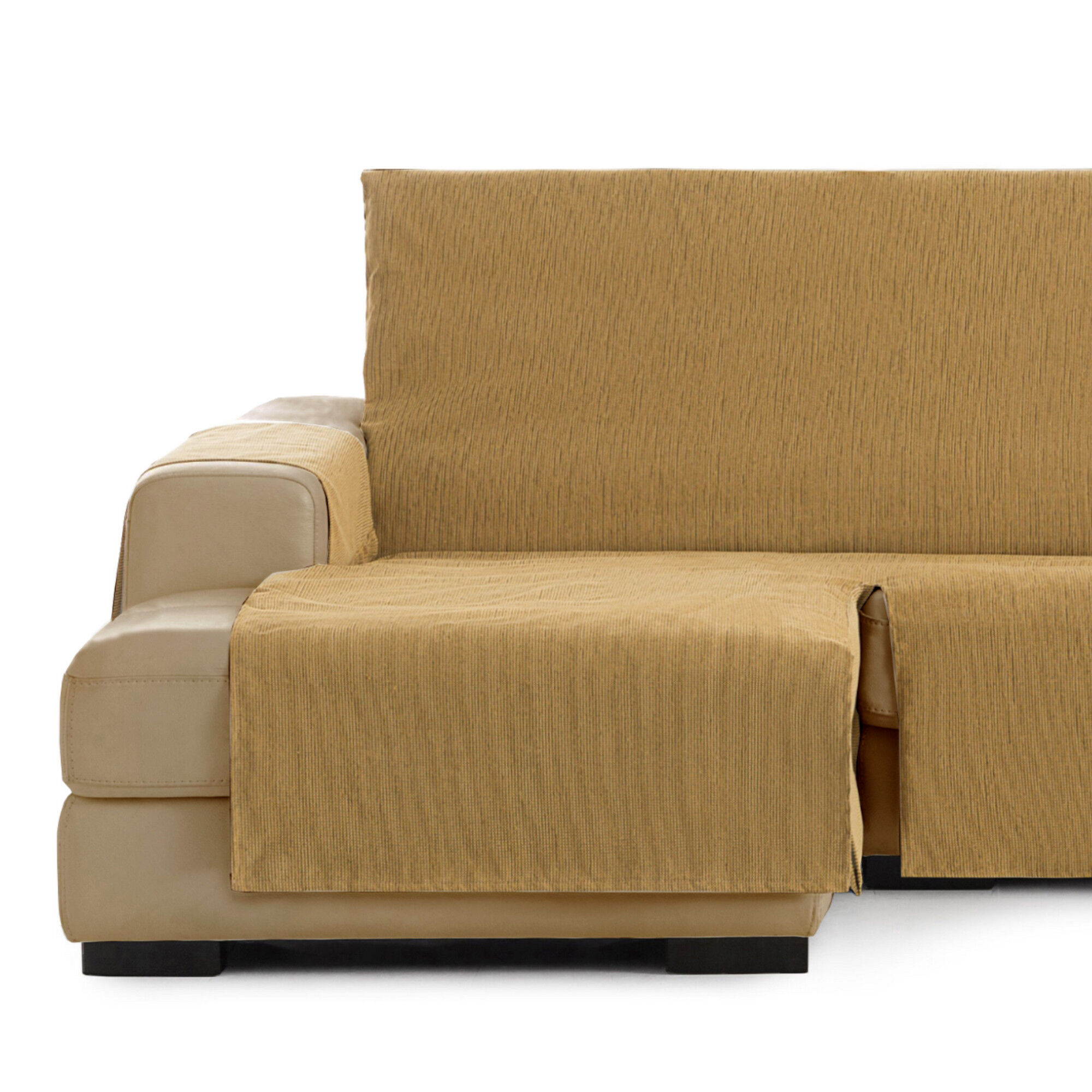 Vipalia Protector Funda Chaise Longue Lisa. Cubresofa Chenilla. Dise&ntilde;o Elite. Color Ocre. Chaise Largo Izquierda, , large Imagen numero 1