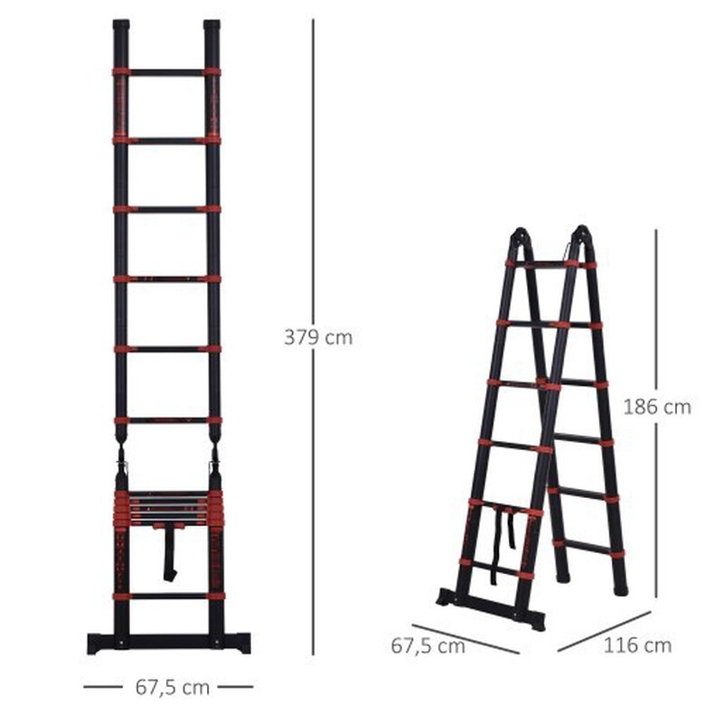 Escalera de aluminio Homcom plegable color Negro, , large image number null