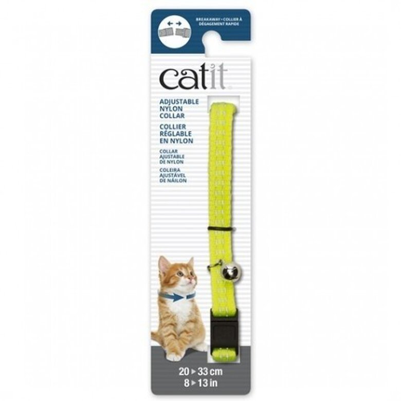 Collar ajustable reflective de nylon para gatos color Amarillo, , large image number null