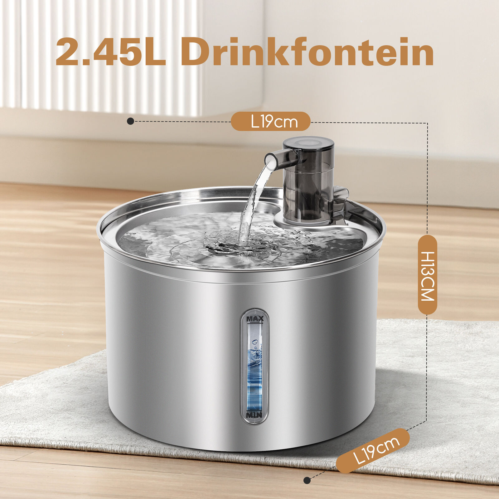 Nobleza - 2.5L Fuente para Gatos Acero Inoxidable, Fuente Gato Silenciosa - Fuente de Agua para Perros, Bebedero Silencioso con Triple Filtraci&oacute;n, Apto para Gatos, Perros y Mascotas, , large Imagen numero 3