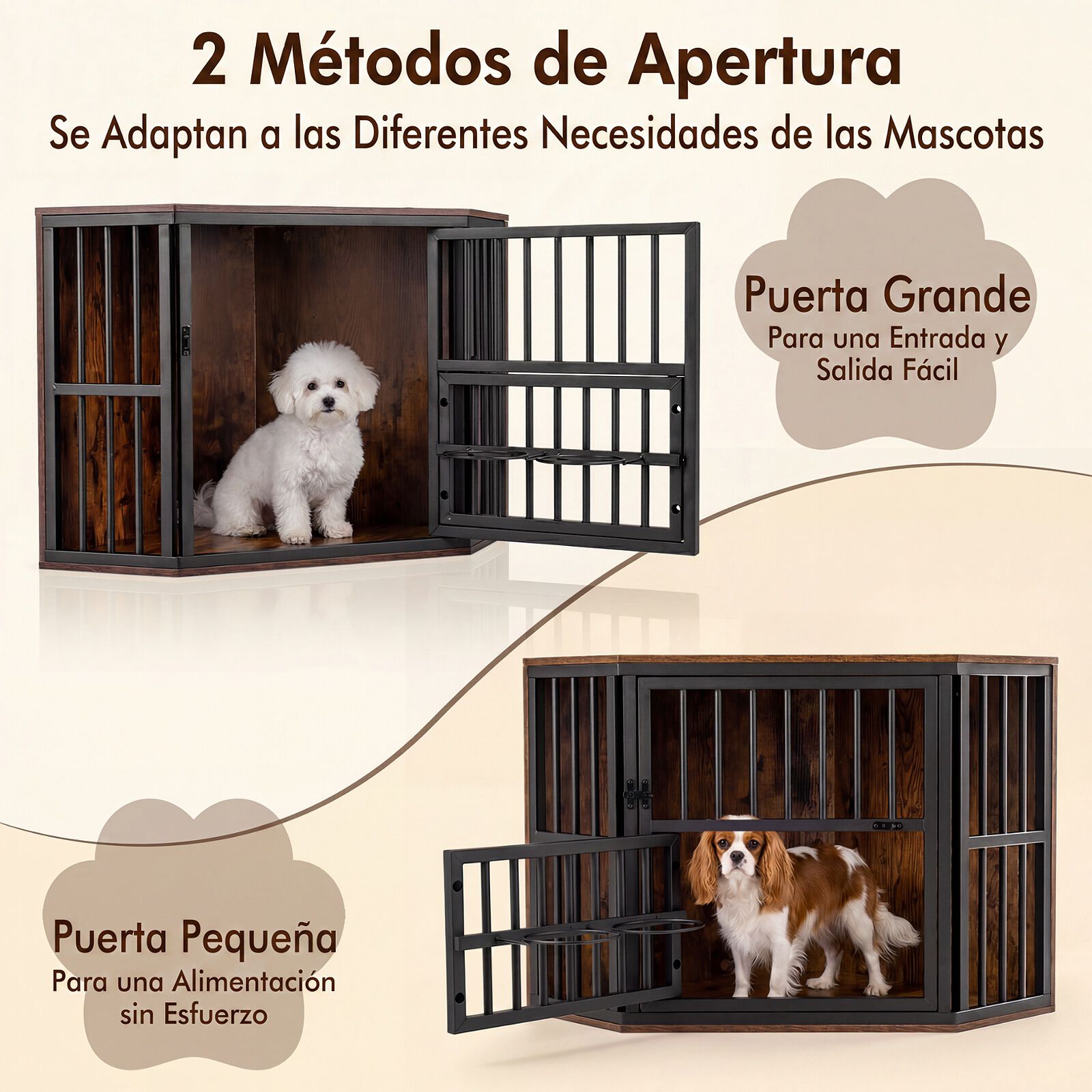 COSTWAY Jaula Esquinera para Perros Que Ahorra Espacio, Mueble Esquinera para Peque&ntilde;os Mascotas con Marco Met&aacute;lico, Estante para Comederos Ajustable 3 Niveles, Mesa Auxiliar Interior, 90 x 55 x 60 cm, , large Imagen numero 4