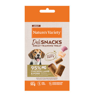 Nature’s Variety Bocaditos Deli Snacks Adult Pollo, Cordero y Cerdo para perros