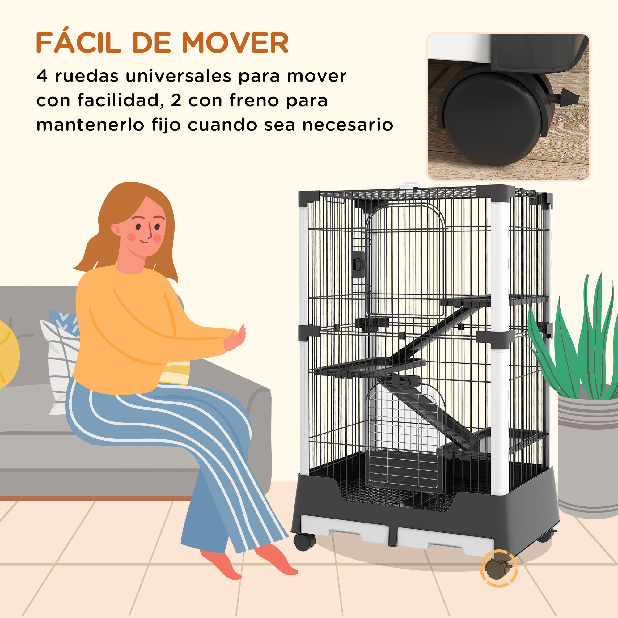 PawHut Jaula con Ruedas 3 plataformas para hurones y conejos thumbnail