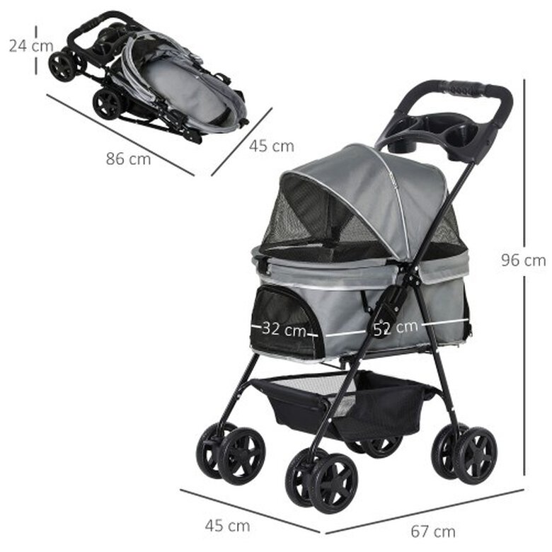 Cochecito para mascotas plegable color Gris, , large image number null