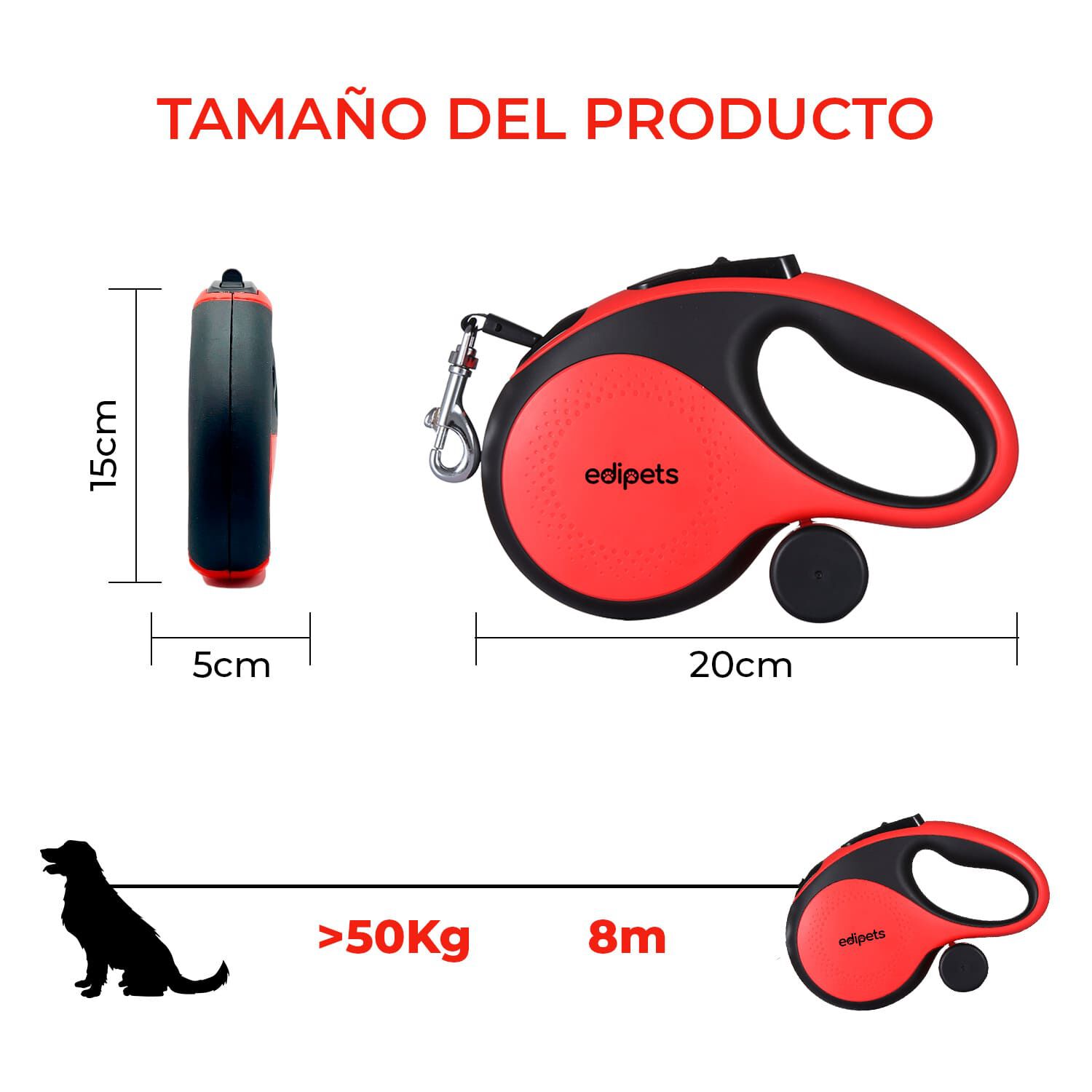 Edipets correa extensible con sistema de frenado rojo para perros, , large Imagen numero 4