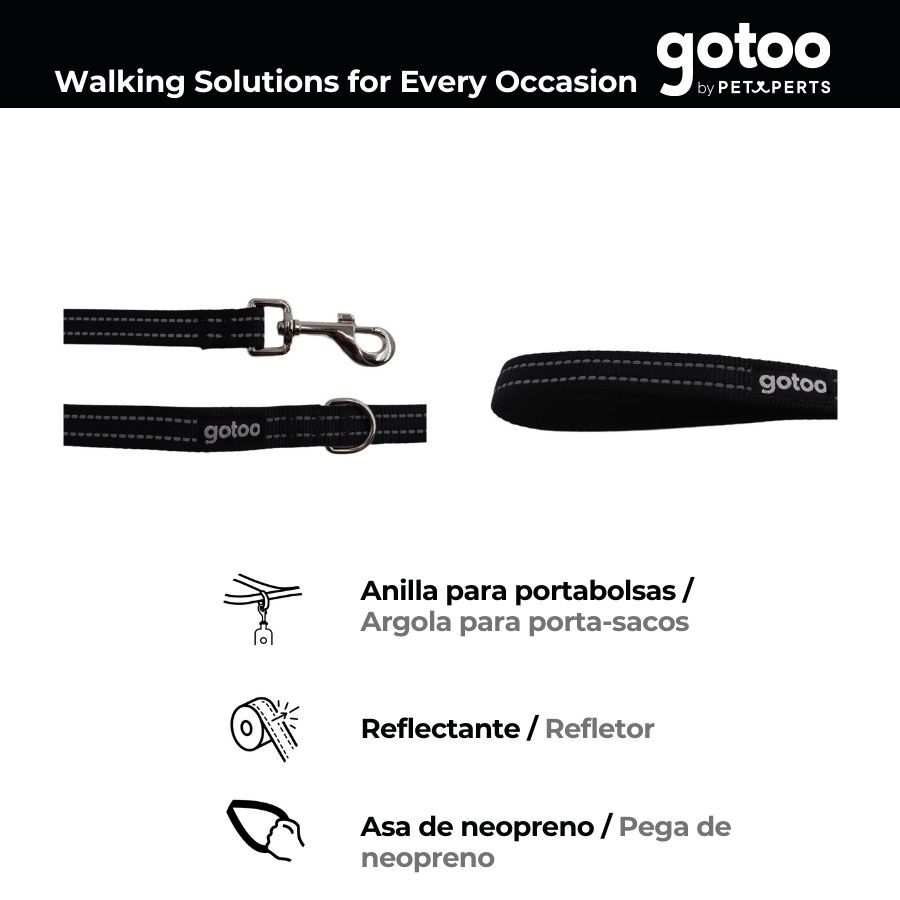 Gotoo Correa de nylon negra reflectante para perros thumbnail