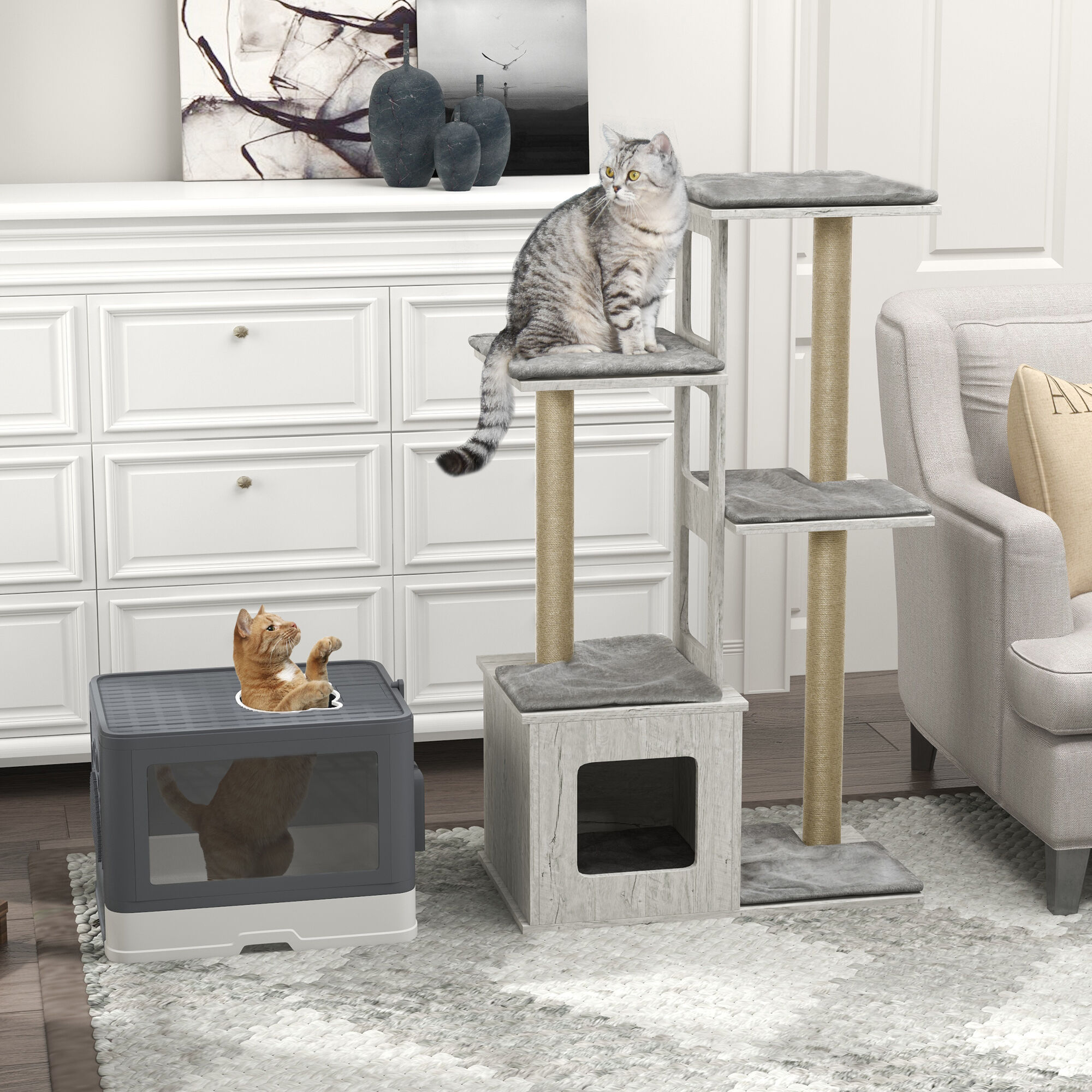 PawHut Conjunto para Gatos Gris, , large Imagen numero 2