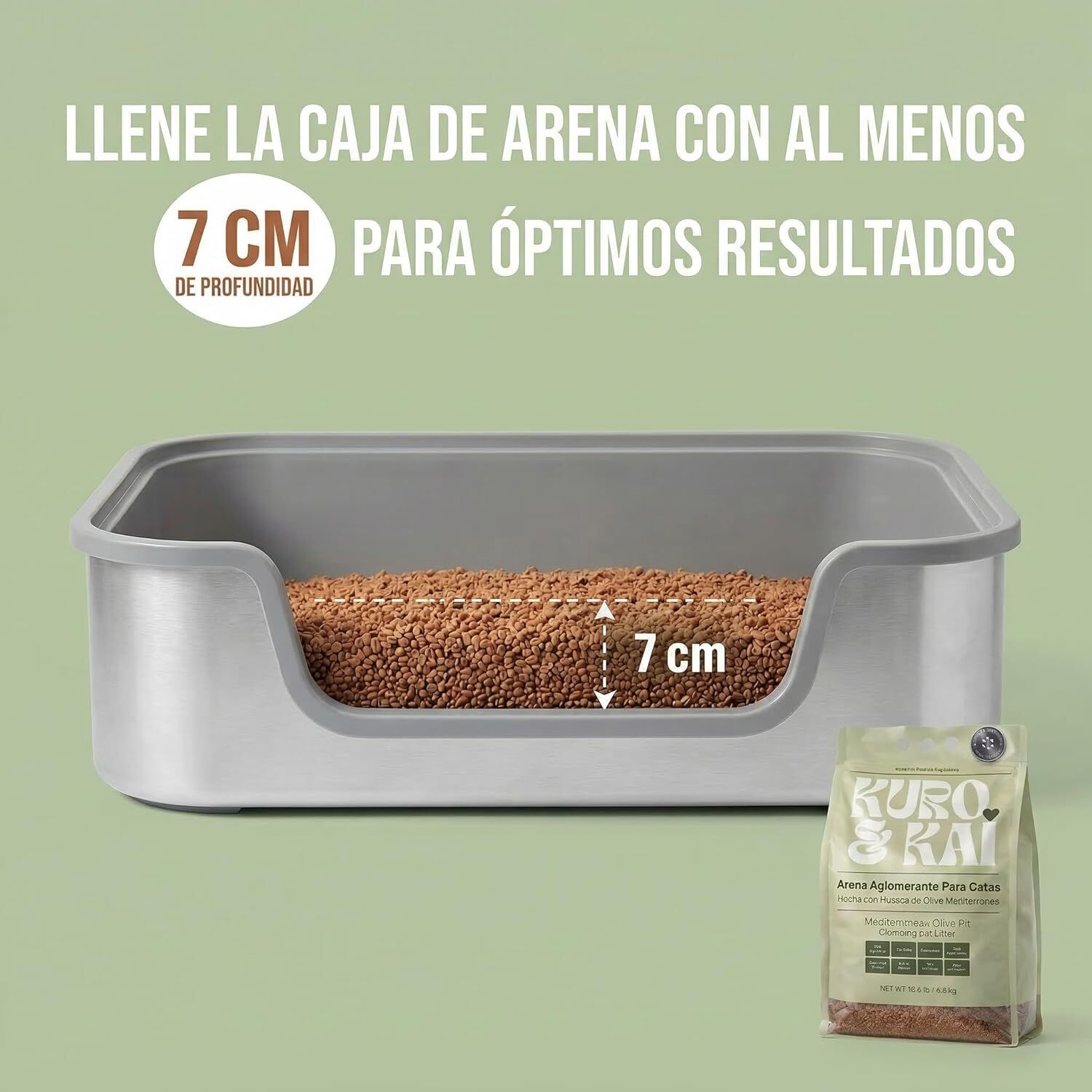 KURO & KAI Arena Aglomerante Natural para Gatos &ndash; Hueso de Oliva con Carb&oacute;n Activo, Sin Perfume, Poco Polvo, Pack 4 Unidades, 19,2 kg / 28 L, , large Imagen numero 4