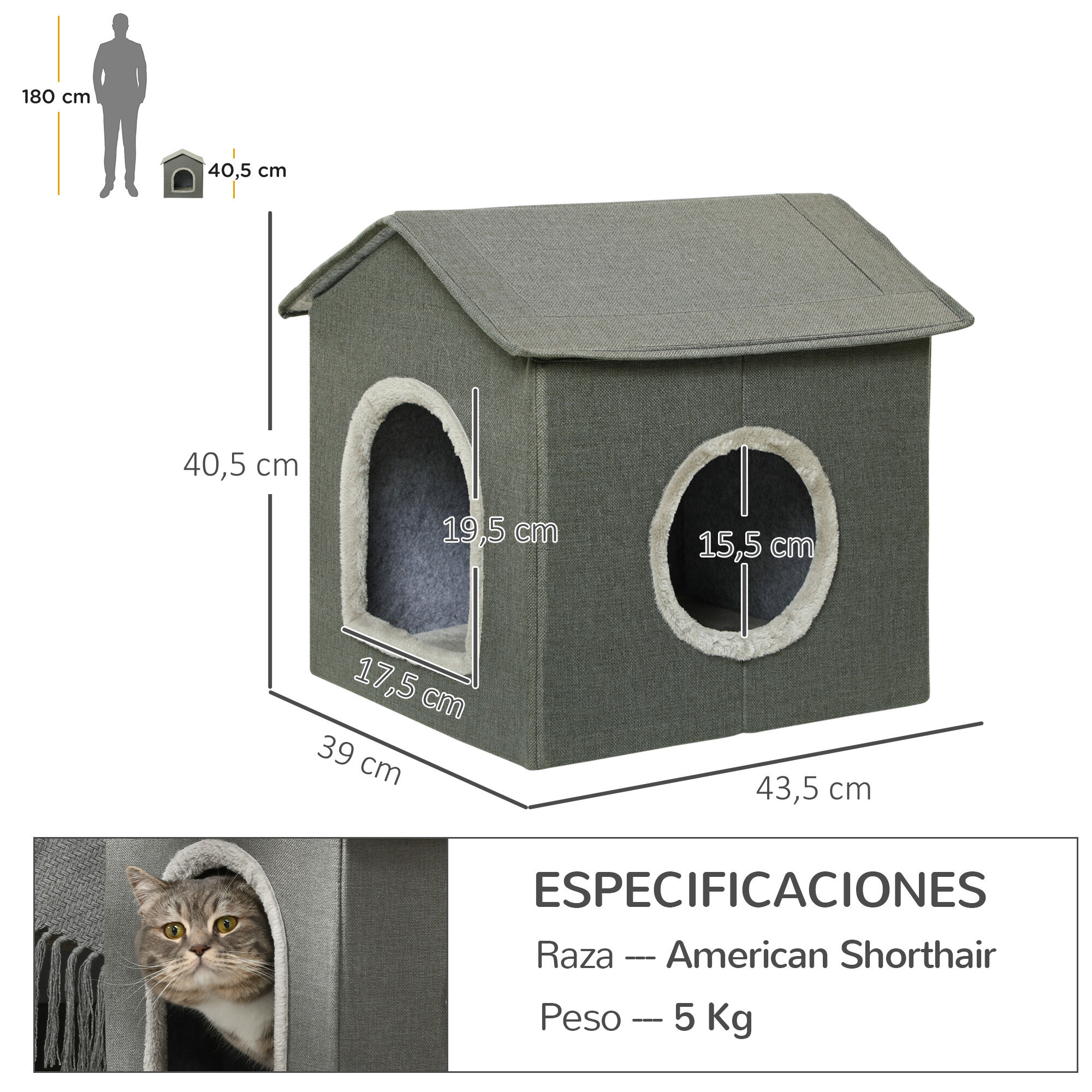 PawHut Casa para Gatos Gris, , large Imagen numero 3