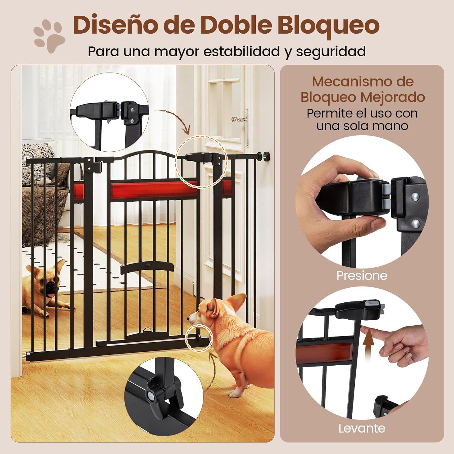 COSTWAY Barrera de Seguridad Extensible para Puertas 74-104 cm, para Puertas y Escaleras, Montaje a Presi&oacute;n sin Taladrar ni Herrajes, Cerraduras Dobles, Puerta de Perro Expandible de Metal (Negro), , large Imagen numero 3