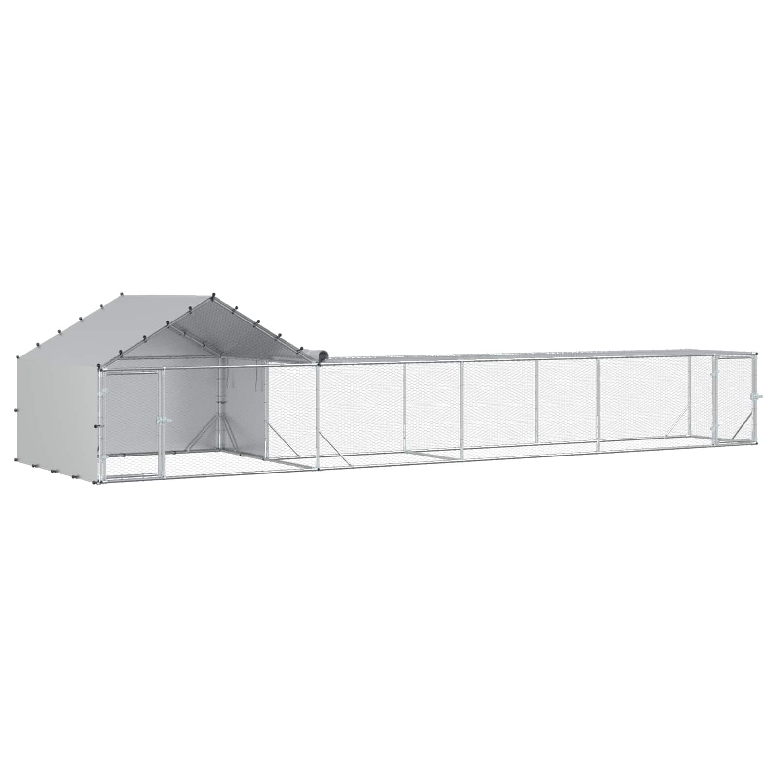 vidaXL Gallinero con techo y patio 2 uds. Plateado Acero Galvanizado de Patio, , large Imagen numero 1