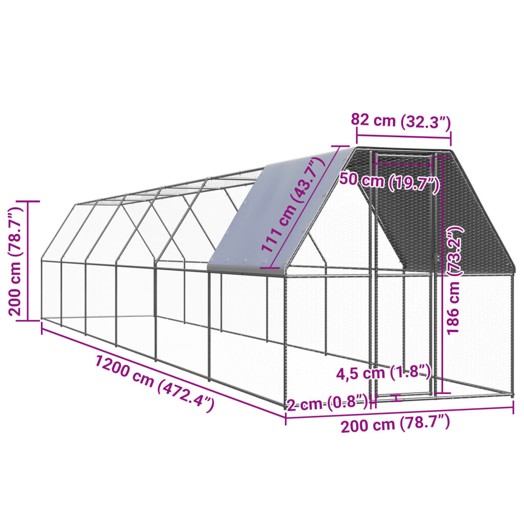 vidaXL Jaula gallinero de acero galvanizado 3x12x2 m, , large Imagen numero 10