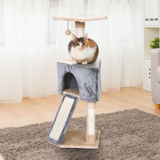 Rascador con cueva PawHut para gatos color Gris/Beige, , large image number null