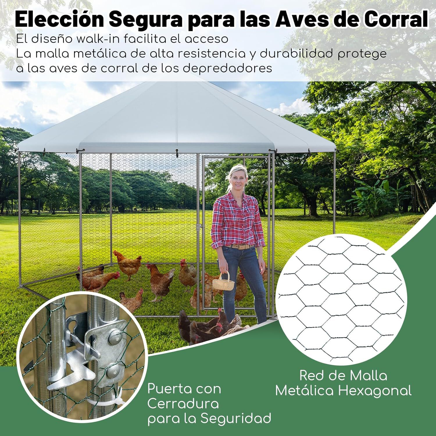 COSTWAY Gallinero Met&aacute;lico, Jaula en Forma de Torre con Cerradura para Pato, Ganso, Conejo, Corral para Gallinas con Cubierta Impermeable, Jaula de Pollo para Exterior 280 x 244 x 250 cm, , large Imagen numero 3