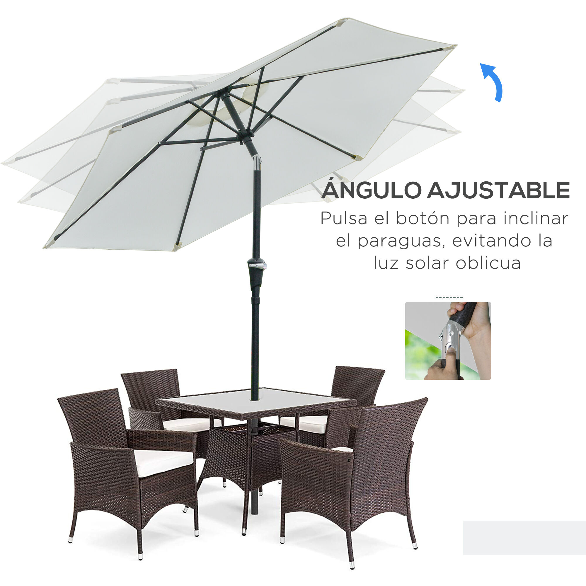 Outsunny Sombrilla de Jard&iacute;n &Oslash;230x216 cm Parasol de Terraza con Apertura Manual &Aacute;ngulo Ajustable e Impermeable para Balc&oacute;n Piscina Crema, , large Imagen numero 5