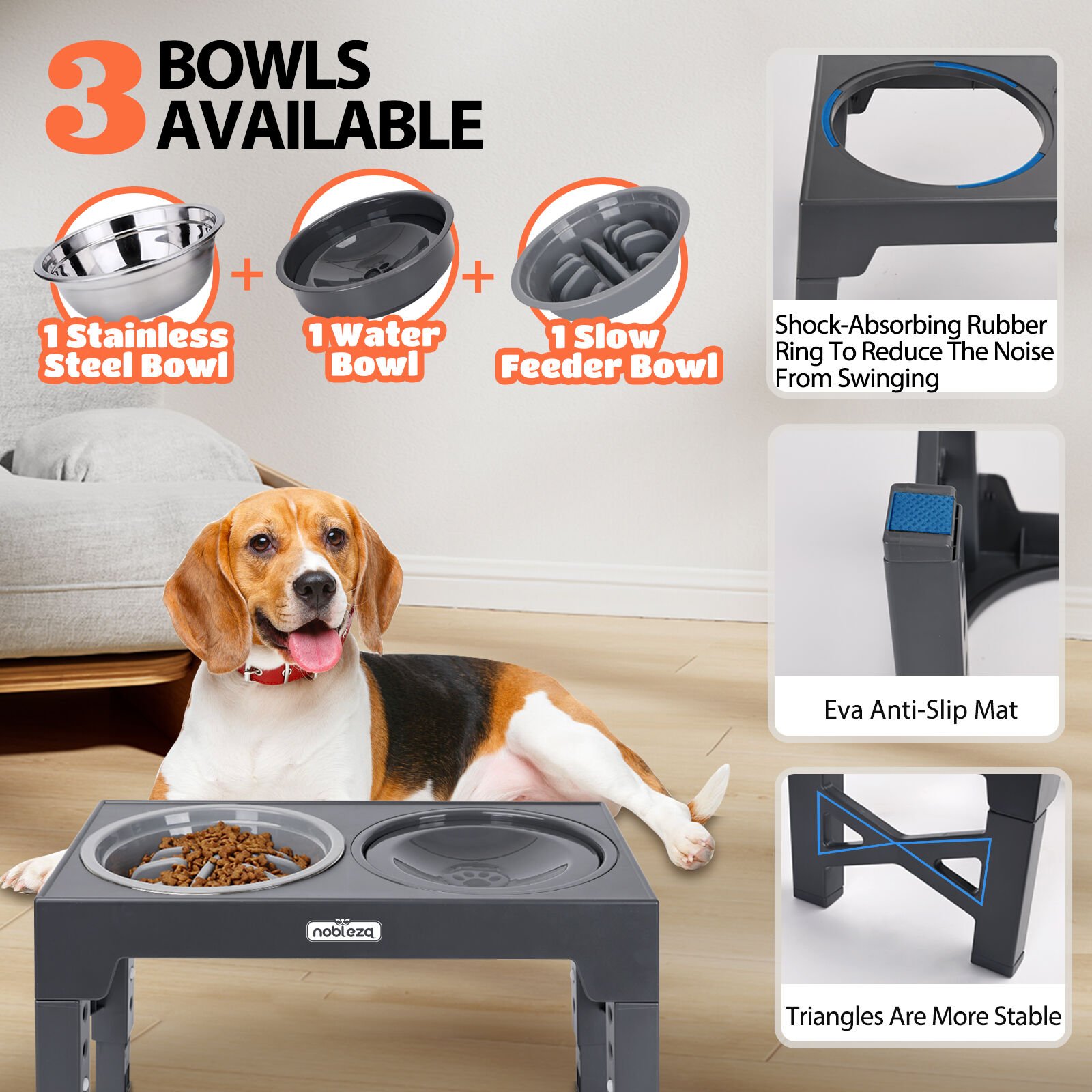 Nobleza Comedero y bebedero gris elevado para perros thumbnail