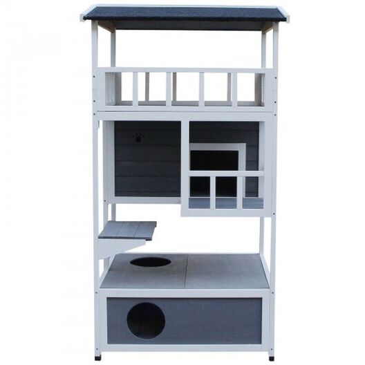 Caseta PawHut de madera para gatos color Gris/Blanco, , large image number null