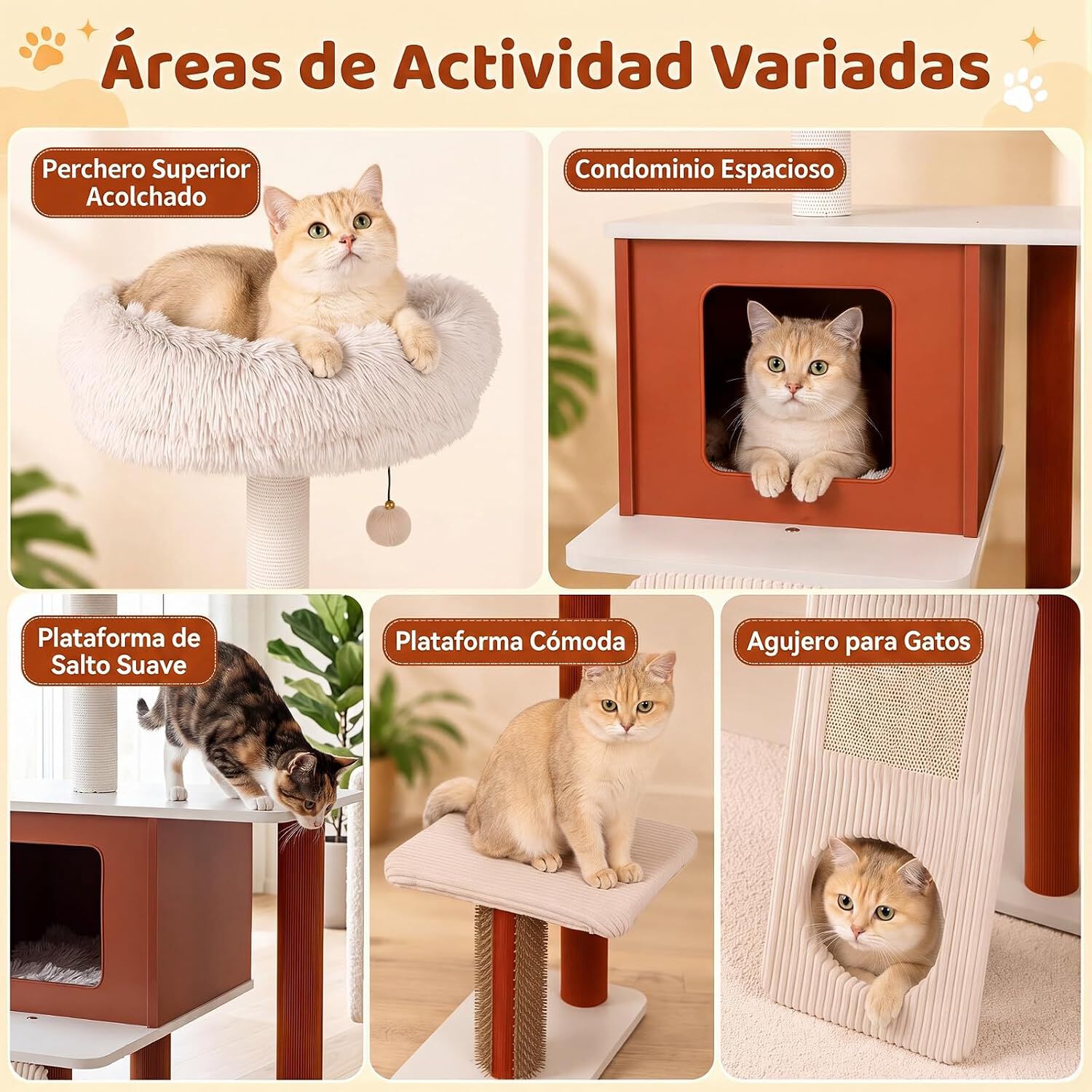 COSTWAY &Aacute;rbol para Gatos, Centro de Actividad para Mascotas | 77,5 x 29,5 x 51 cm Torre de Juego para Gatos con Casita, 3 Plataformas, Postes Rascadores, Rampa de Sisal con Agujero, , large Imagen numero 4
