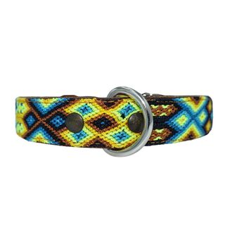 Loyal Collar de Piel Artesanal Amarillo, Azul y Marrón para perros 