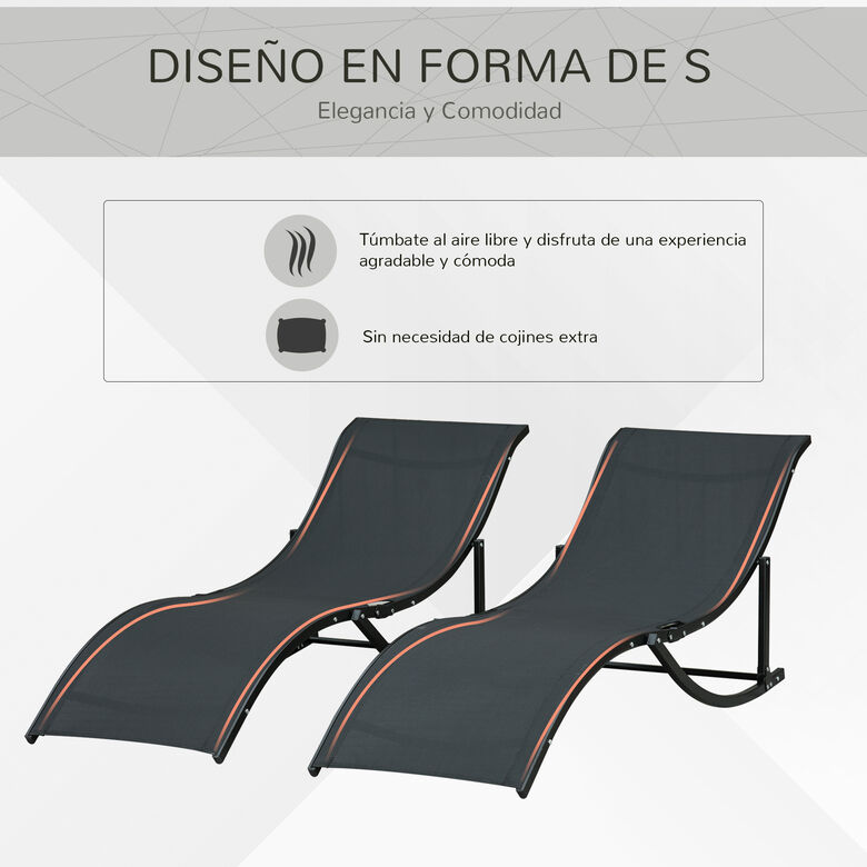 Outsunny Tumbonas Plegables De Aluminio En Forma De S Ergonómica Negro thumbnail