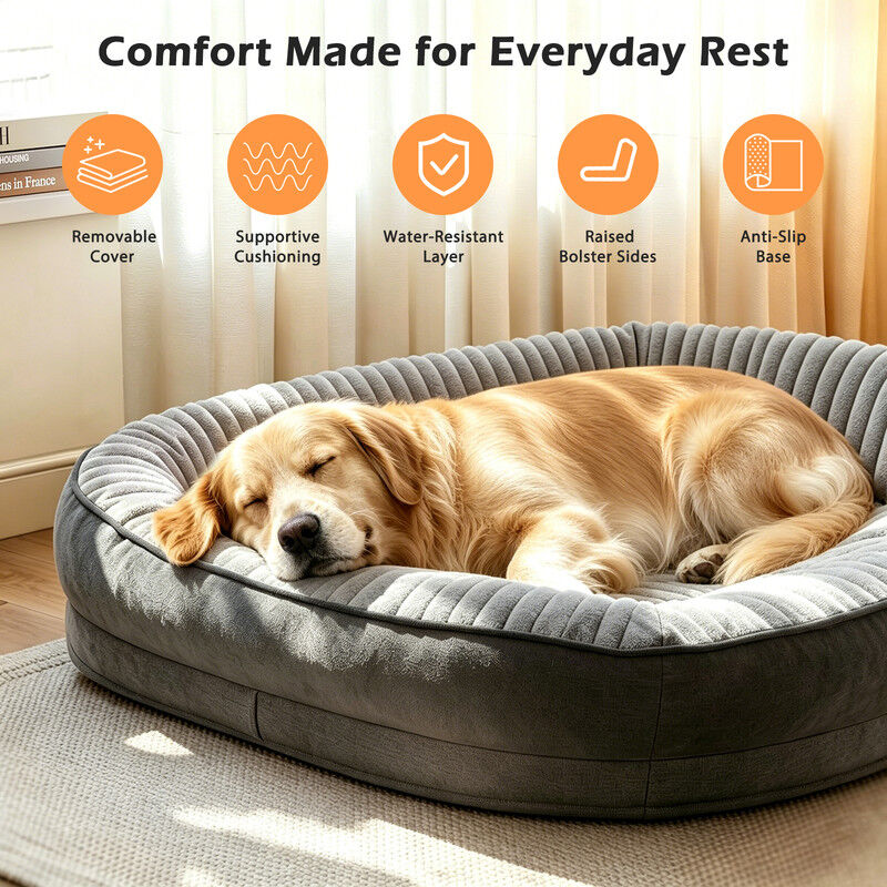 Nobleza Cama Sof&aacute; Ortop&eacute;dica para Perros Grandes (110 x 80 x 19 cm) - Cama con Espuma Huevera Viscoel&aacute;stica, Forro Impermeable, Funda Extrable Lavable a M&aacute;quina y Base Antideslizante, Suave Franela Polar, Gri, , large Imagen numero 3