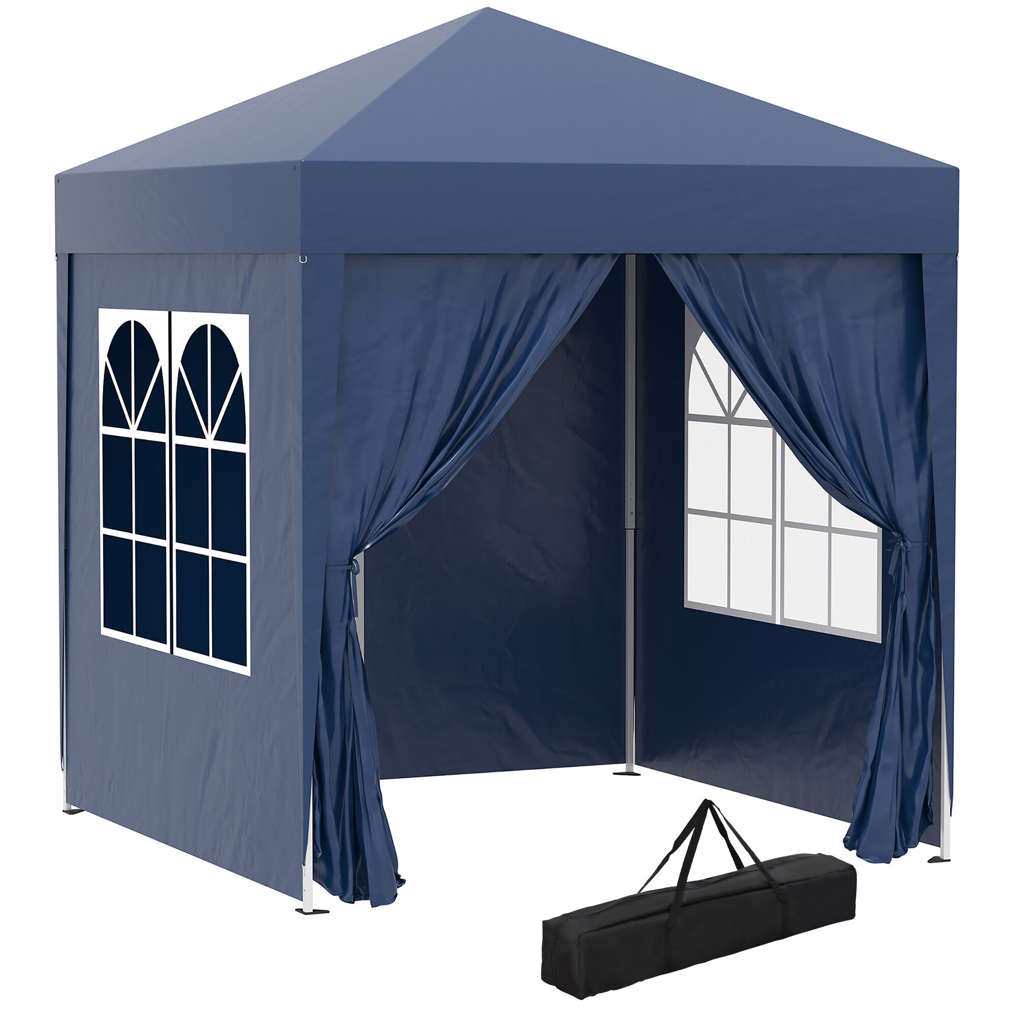 Outsunny Carpa Plegable Gazebo 2x2 m Cenador de Jard&iacute;n con 4 Paredes Laterales Tela Oxford 2 Puertas 2 Ventanas y Bolsa de Transporte Impermeable para Exterior Terraza Camping Fiestas Azul, , large Imagen numero 1