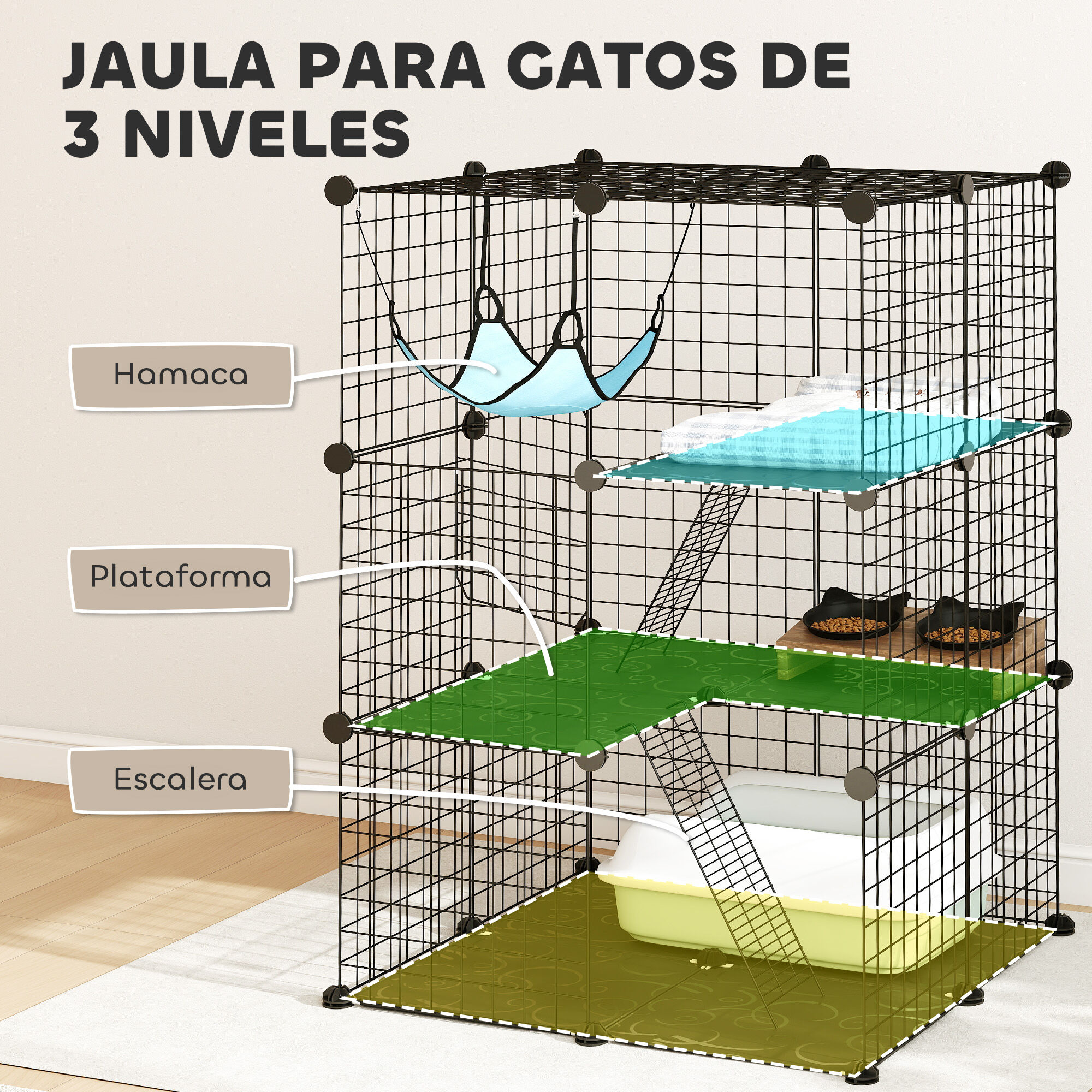PawHut Jaula para Gato Negro, , large Imagen numero 5