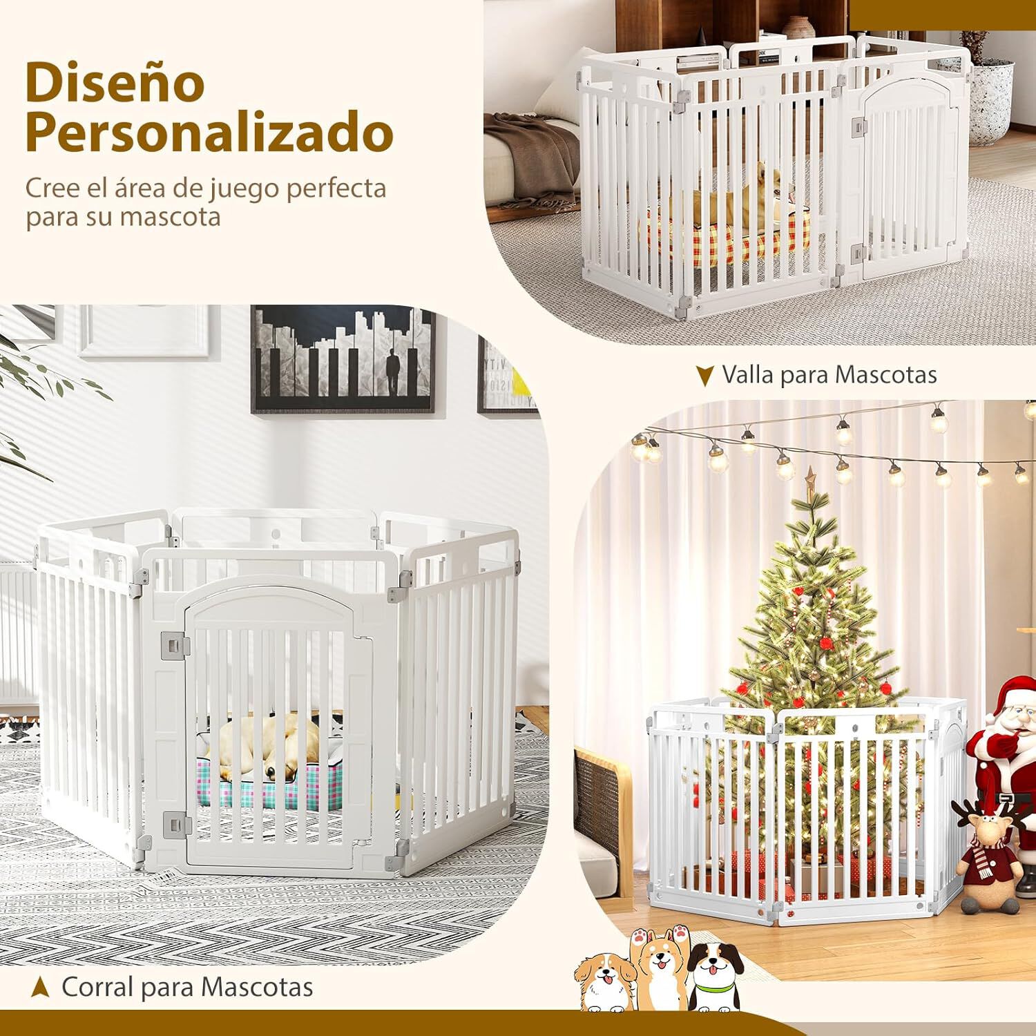 COSTWAY Corral de Mascotas de 6 Paneles, Valla Plegable de 81 cm con Puerta de Cierre Seguro, Estacas y Ventosas, Ideal para Perros Pequeños y Medianos, Interior y Exterior, Blanco thumbnail
