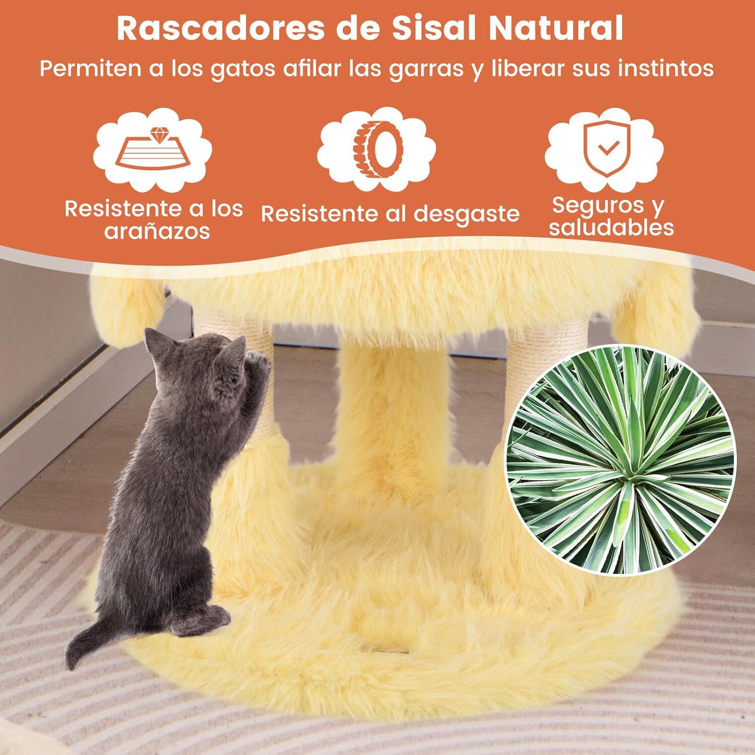COSTWAY &Aacute;rbol para Gatos, Torre para Gatos con Tem&aacute;tica de Monstruos con Condominios, Felpa Larga y Suave, Poste Rascador De Sisal, Juguetes Colgantes, &Aacute;rbol Rascador para Gatos (Rosa y Amarillo), , large Imagen numero 4
