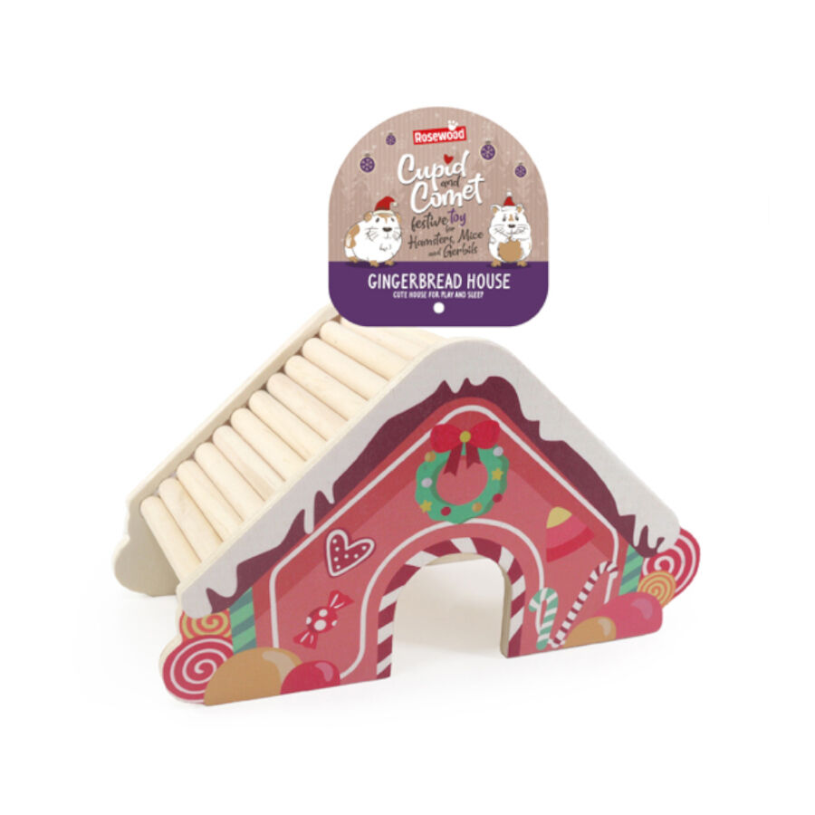 Rosewood Wooden Christmas Gingerbread House Caseta de Madera para roedores thumbnail