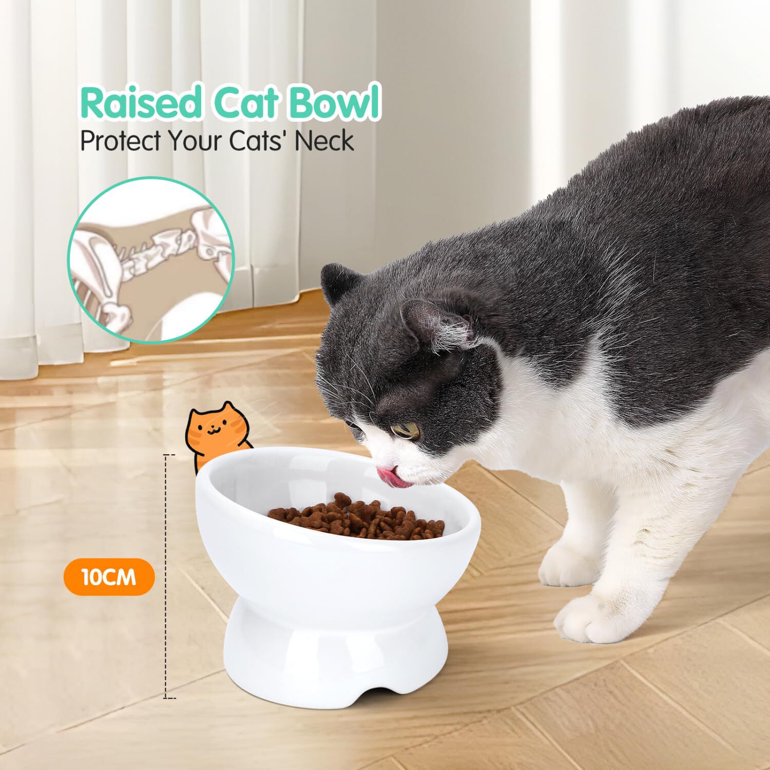 Nobleza - Comedero Cer&aacute;mica para Gatos, Comedero para Gatos Elevado con Inclinaci&oacute;n de 15&deg;, Reducir la Presi&oacute;n del Cuello y Prevenir los V&oacute;mitos, Comedero Gato para Gatos y Cachorros, Blanco, , large Imagen numero 3