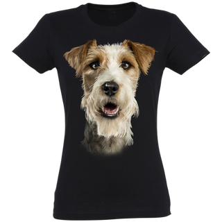 Camiseta Jack Russell pelo largo para mujer color Negro