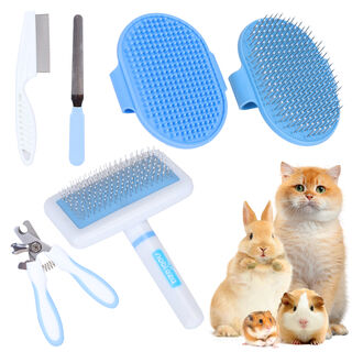 Nobleza Kit de Aseo para Conejos, Guante, Cepillo y Peine, Azul
