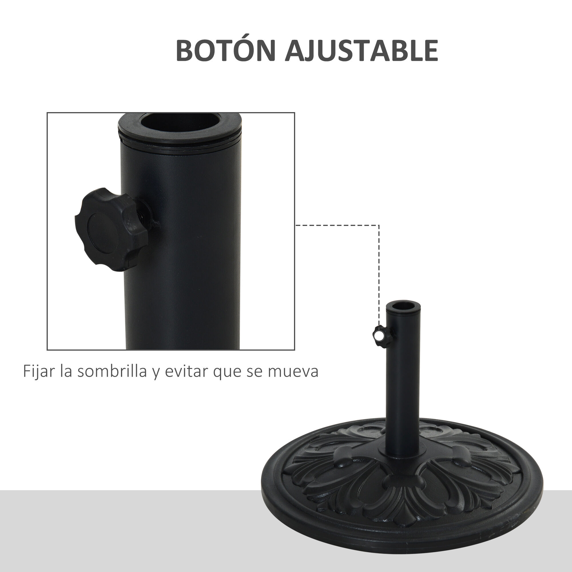 Outsunny Base de Sombrilla Peso 13 kg Soporte para Parasol Redondo de HDPE y Cemento para Poste de Paraguas de &Oslash;35/38/48 mm para Terraza Patio Jard&iacute;n Playa &Oslash;48x34 cm Negro, , large Imagen numero 4
