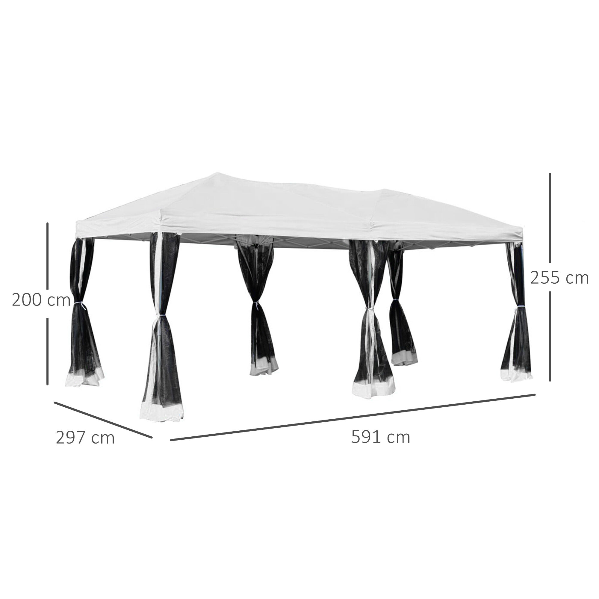 Outsunny Carpa 6x3m Plegable Gazebo para Jard&iacute;n Cenador con 6 Cortinas Mosquitera y Cremallera Bolsa Transporte Montaje F&aacute;cil Acero Tela Oxford Blanco, , large Imagen numero 3