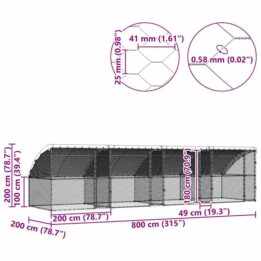 vidaXL Jaula para pollos Plateado 400 x 200 x 198.5 cm thumbnail